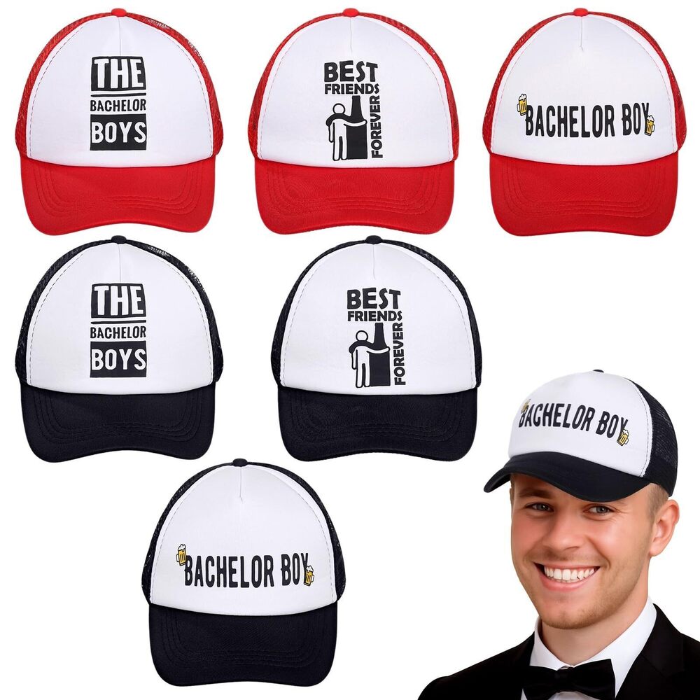 5434 6 Pcs Bachelor Party Trucker Hats Funny Groom Hats Groomsmen Caps